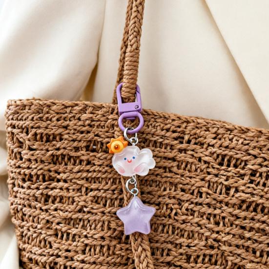 5Pcs Keychain Soft Expression Cloud Glitter Star Charm Key Chain Pendant with Alloy Buckle Schoolbag Decoration