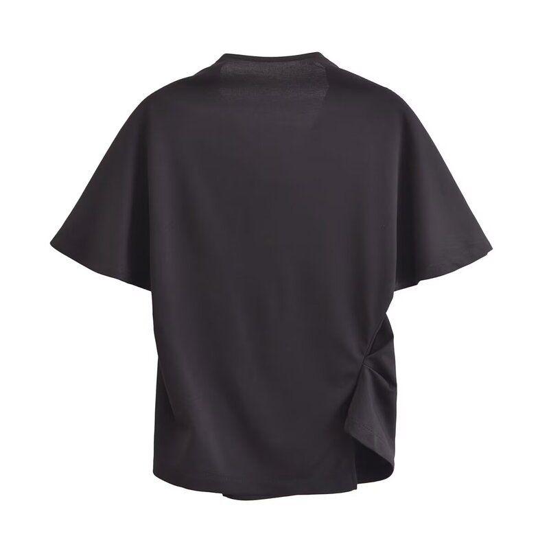 Fashion Style 2024 Summer New Arrival Women's Clothing Stylish Slim Looking Swing Collar Asymmetric T-shirt 1227602001