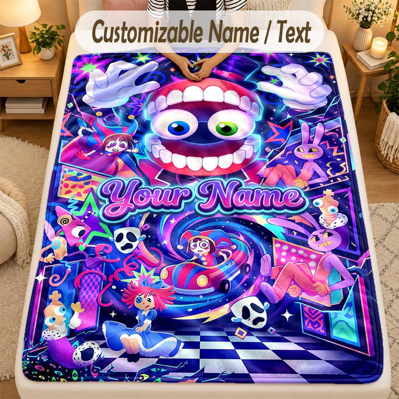 Flannel BlanketThe Amazing Digital Circus Custom Name Text Personalized Soft Warm Throw Blanket Home Decor Gift