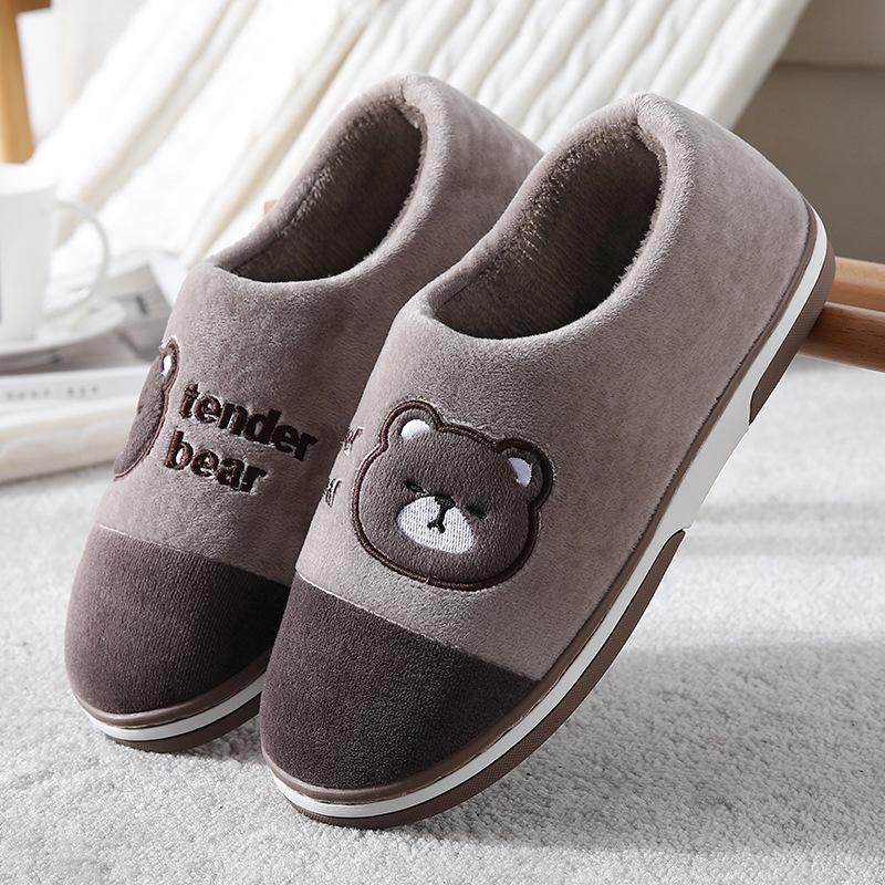 Winter Shoes For Men Home Warm Plush Slippers Indoor House Shoes Thick Sole Cartoon Bear Slippers Women Casual Non-Slip Footwear