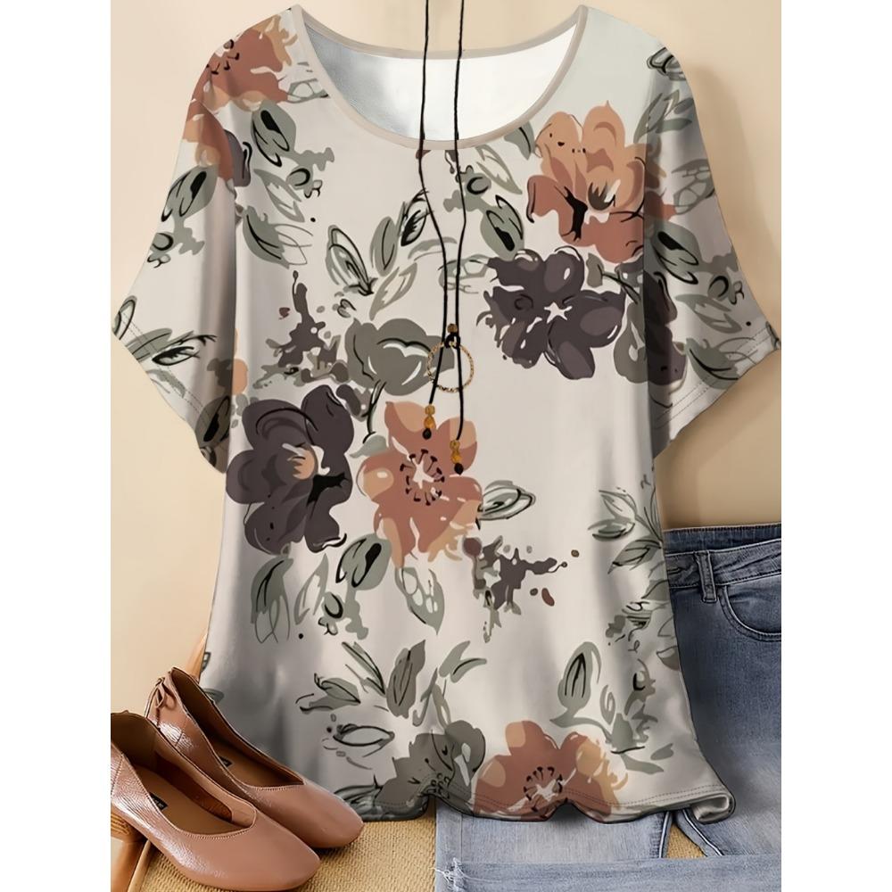 New Casual Women's Short Sleeve O-Neck T-Shirt Summer Vintage Flowers T-Shirts Tie Dye 3D Printed Loose Tops Fashion Clothing