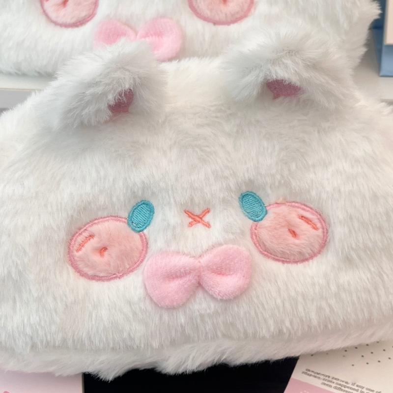 Kawaii Plush Rabbit Student Stationery Bag Portable Large Capacity Pen Case Cosmetics Storage Bag For School Office Accessories
