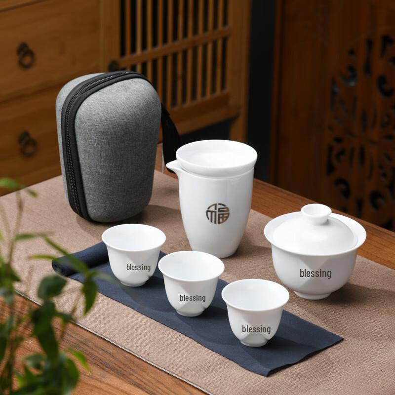 

Zhuijia Mutton Fat Jade Porcelain Travel Tea Set