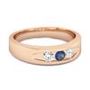 Blue Sapphire Three Stone Band Ring - 925  Sterling Silver Rose Gold Vermeil