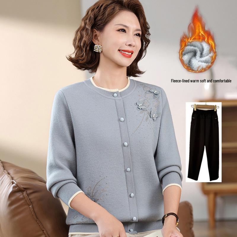 Mom's Velvet-Lined Knitwear: Warm Top for Middle-Aged & Elderly Women