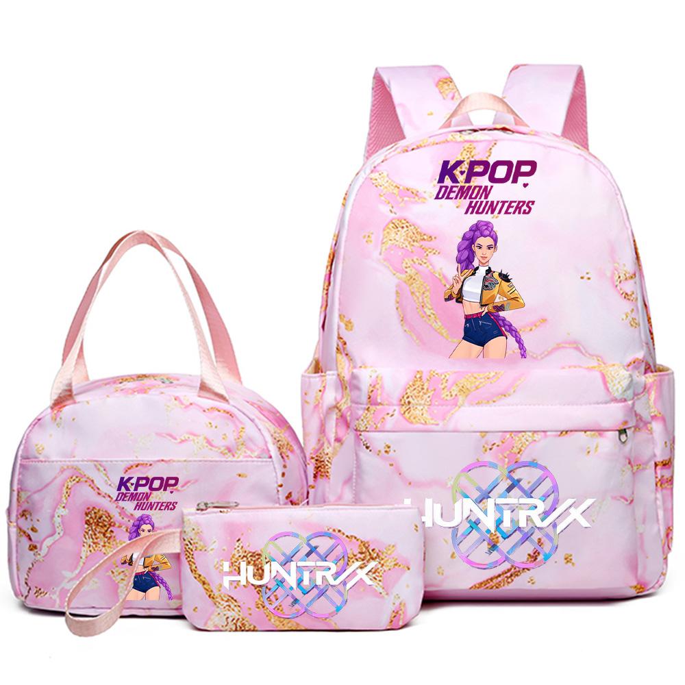 3Pcs/set Anime Cartoon Kpop Printed Backpack with Handbag Pencil Case for Teenager Student Girl Boy Bookbag Schoolbag Women Large Capacity Travel Bag