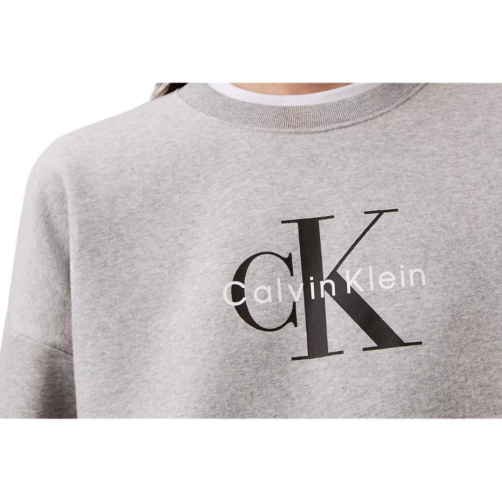 Calvin Klein Casual Short Letter Loose Round Neck Drop Shoulder Long Sleeve Sweatshirt Women sweatshirt Gray 47A214G-031