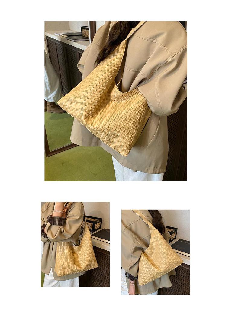 Women's Retro Woven Underarm Crossbody Tote - Solid Color Versatile Handbag
