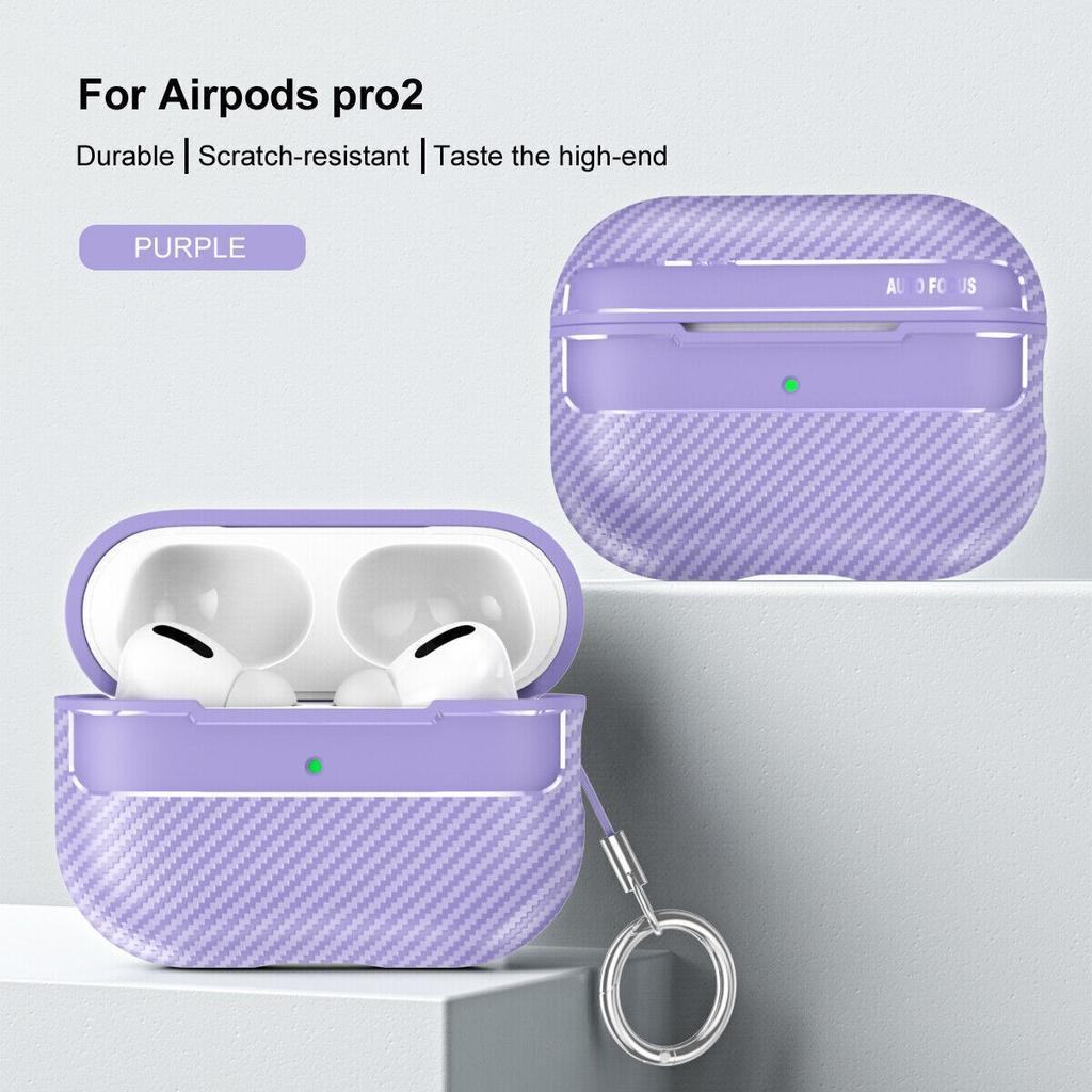 For Apple Airpods Pro 2nd Genration Shockproof Carbon Fiber Keychain Case Cover