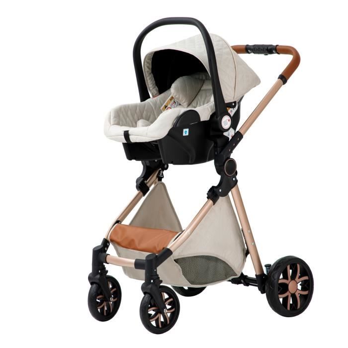 YAZOCO - 3-in-1 Kinderwagen Baby Kombikinderwagen Autositz Tragetasche Trio Wendbar Verstellbar Hohe Qualität Pannensichere Räder Weiß