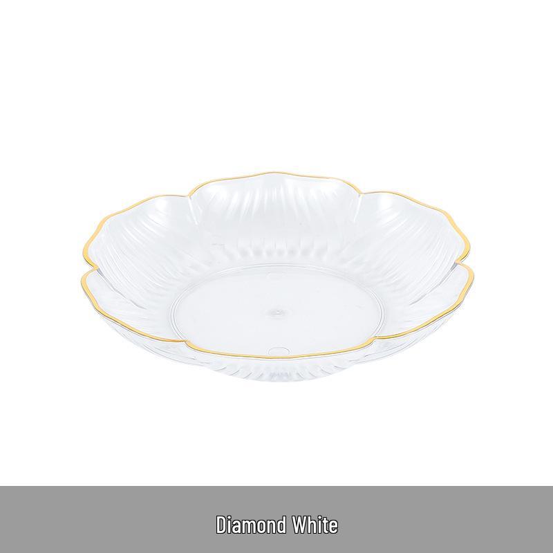 Elegant Gold-Edged Plastic Fruit Plate - Stylish Square Bone Dish for High-End Living Room Decor