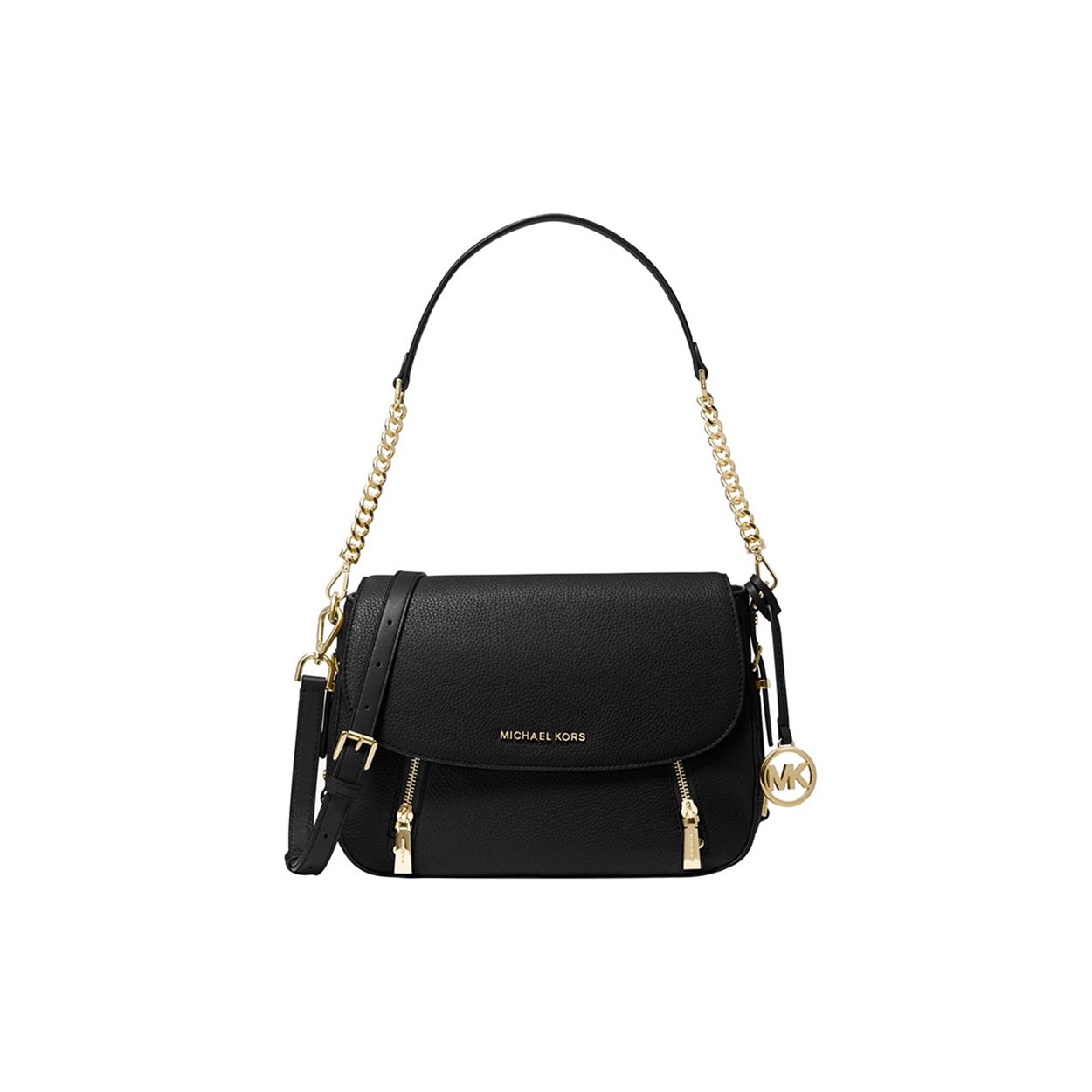 Michael Kors Bedford Letter Logo Ketting Effen Kleur Leer Schouder Crossbody Tote Tas Dames handtassen Zwart 30F9G06L2L-BLACK Basic Set (Bag+Dust Bag)