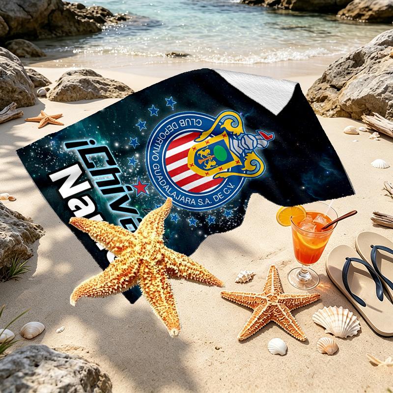 Custom Name Personalized Club Deportivo Guadalajara Print Beach Towel, for Trip Camping Beach Party Home Decor, Birthday Gift for Family & Friends