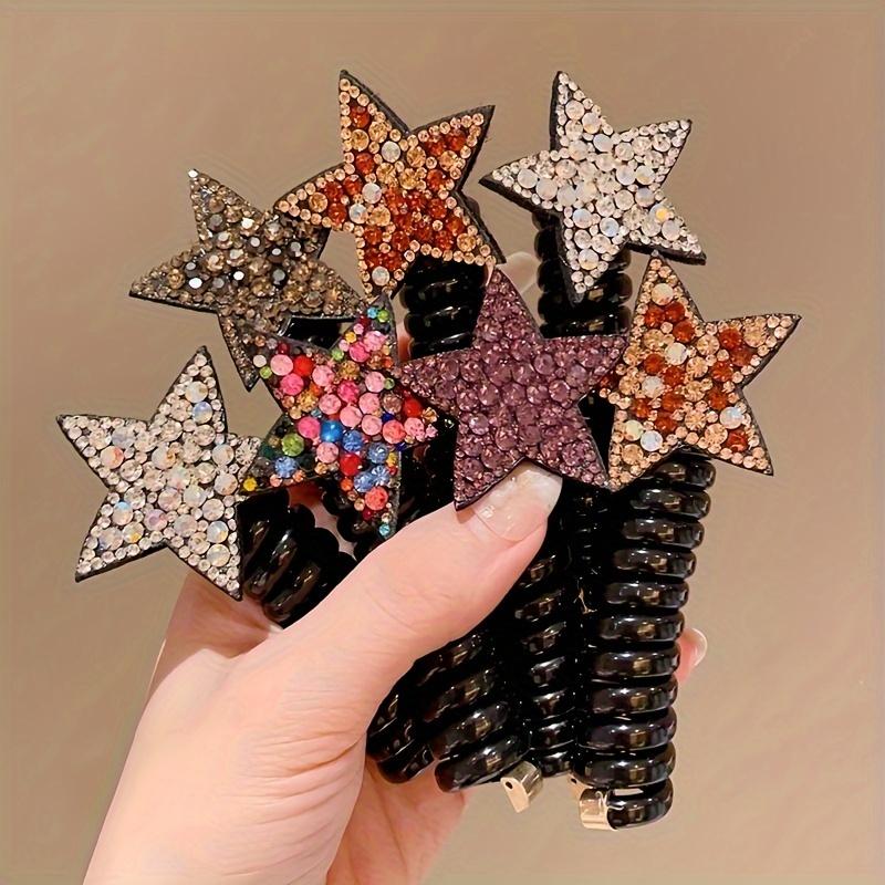 Rhinestone Star Phone Cord Hair Ties For Girls, Colorful Spiral Scrunchies, Hair Accessories For Girls Gift