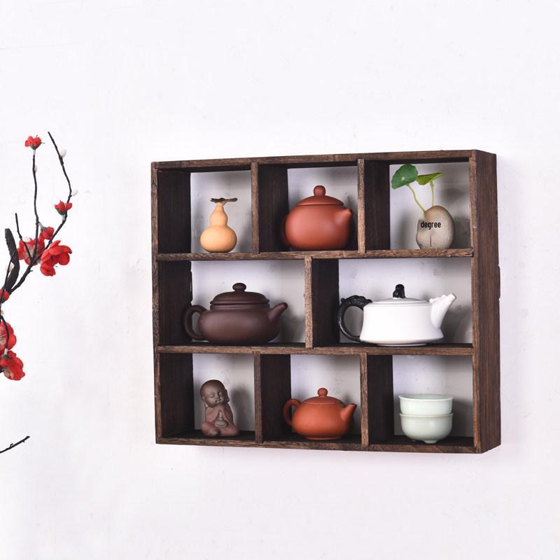 Burned Paulownia Wood Tea Set Display Rack & Multi-Treasure Pavilion