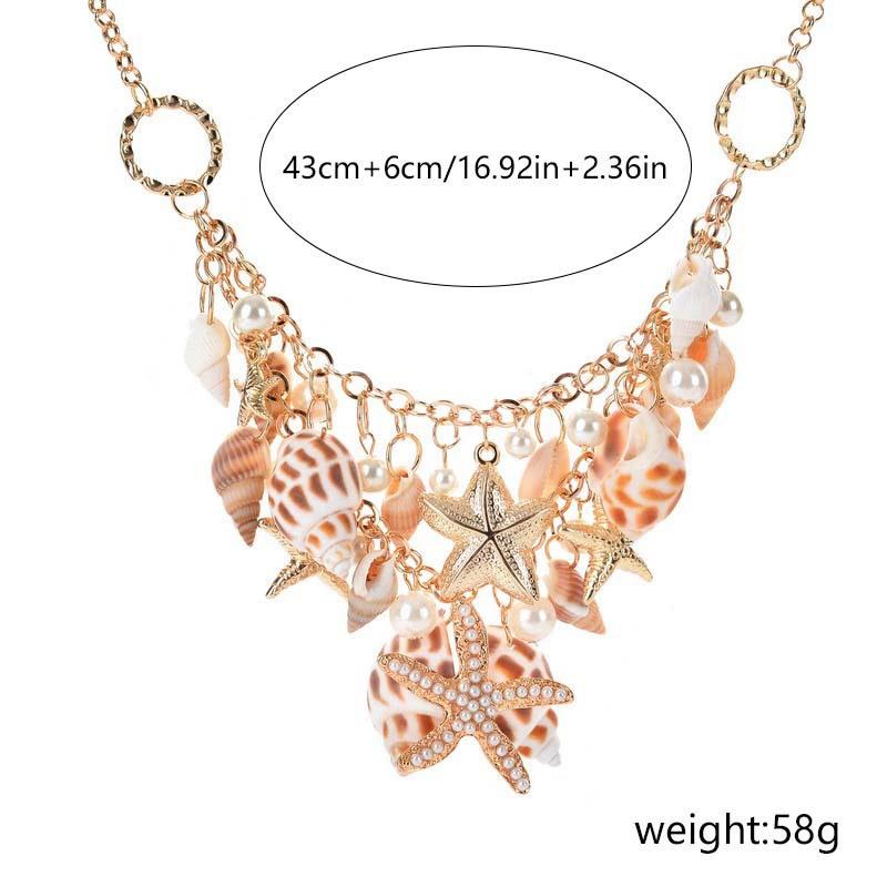 Bohemian Starfish Conch Pearl Necklace Exaggerated Beach Vacation Wind Shell Single Circle Accessories