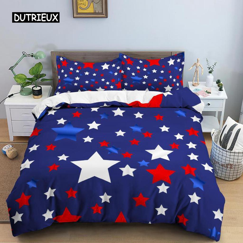 Star Duvet Cover Set Colorful Stars Pattern Print Twin Bedding Set for Kids Teens Double Queen King Size Microfiber Quilt Cover