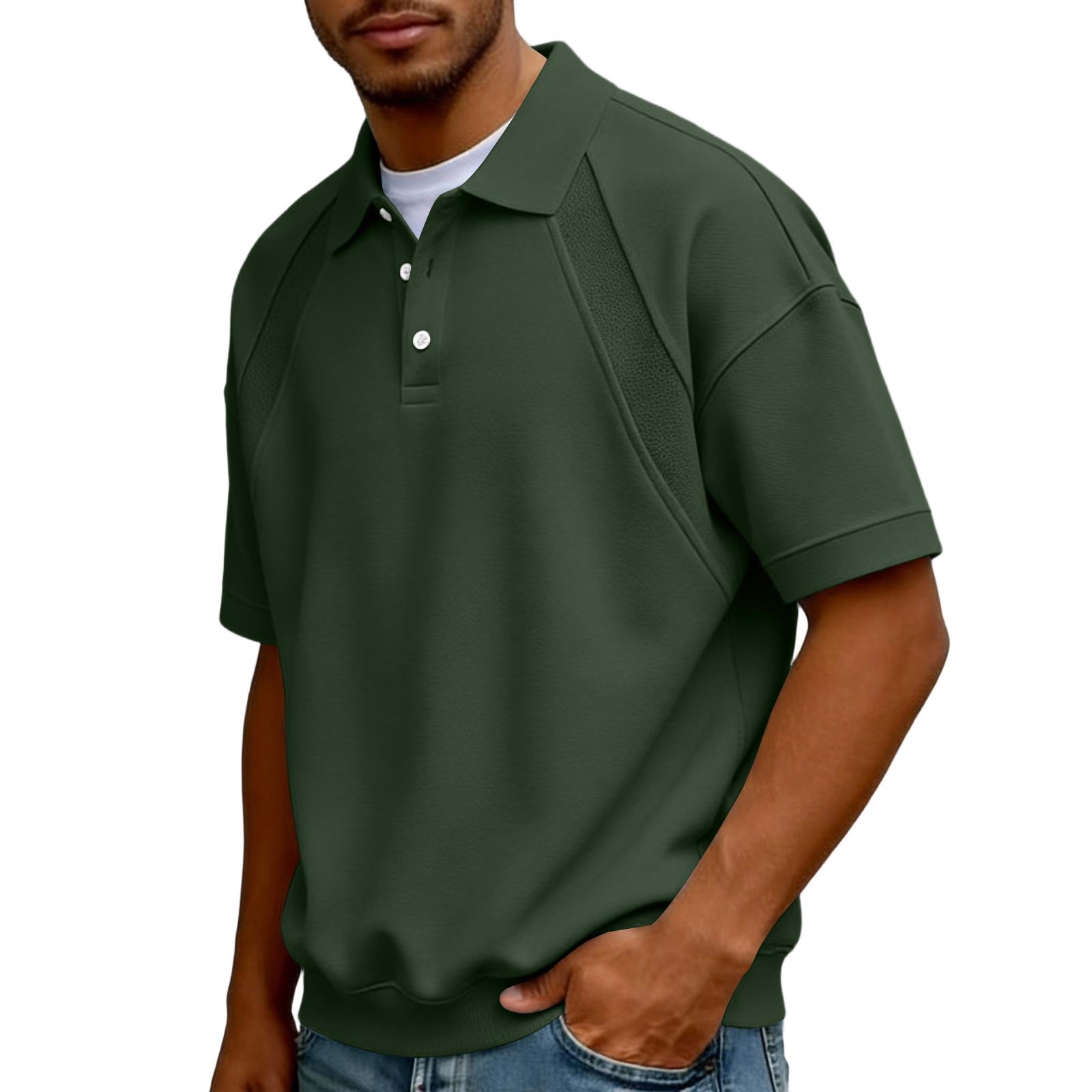 Men s  Collar Buttoned Casual Loose-fitting Pullover Short-sleeved Shirt L