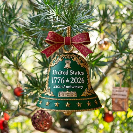 USA 250th Anniversary Bell Ornament Golden-Plated Metal Pendant Durable Collectible Decor Christmas Themed Decorative Bell