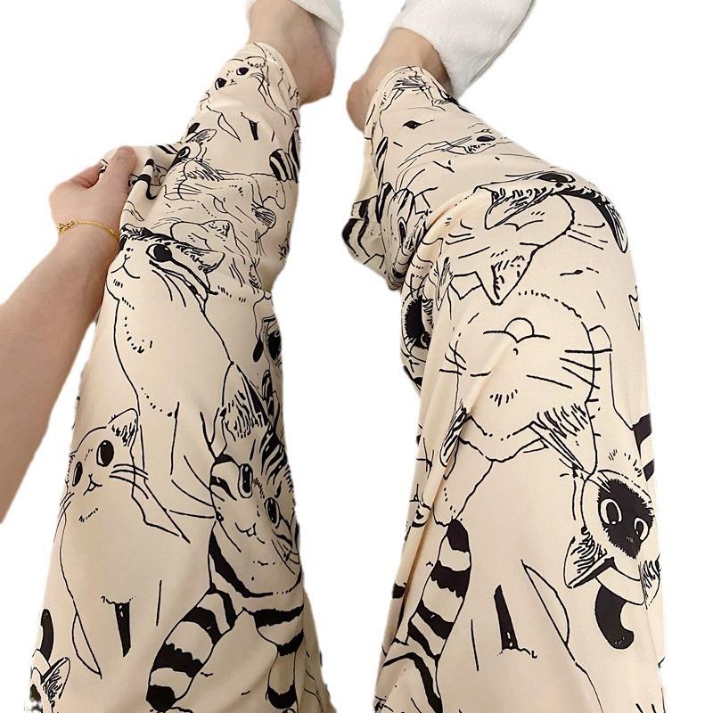 Pants Woman Cartoon Moe Cat Big Battle Trousers Female Student Elastic Waist Trousers Loose Casual Trousers Skin Friendly