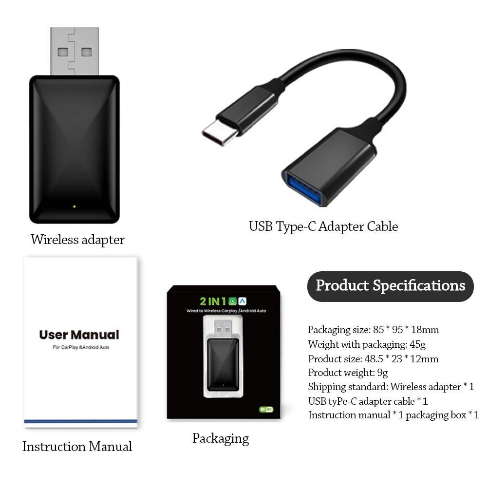 2 IN 1 Wireless CarPlay Adapter Bluetooth 5.0 Smart Mini Box Wireless Connection Dongle  Car