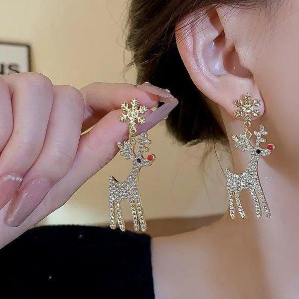 Fashion Christmas Snowman Snowflake Earrings for Women Shiny Crystal Zircon Santa Claus Dangle Earring Girls Party Jewelry Gifts