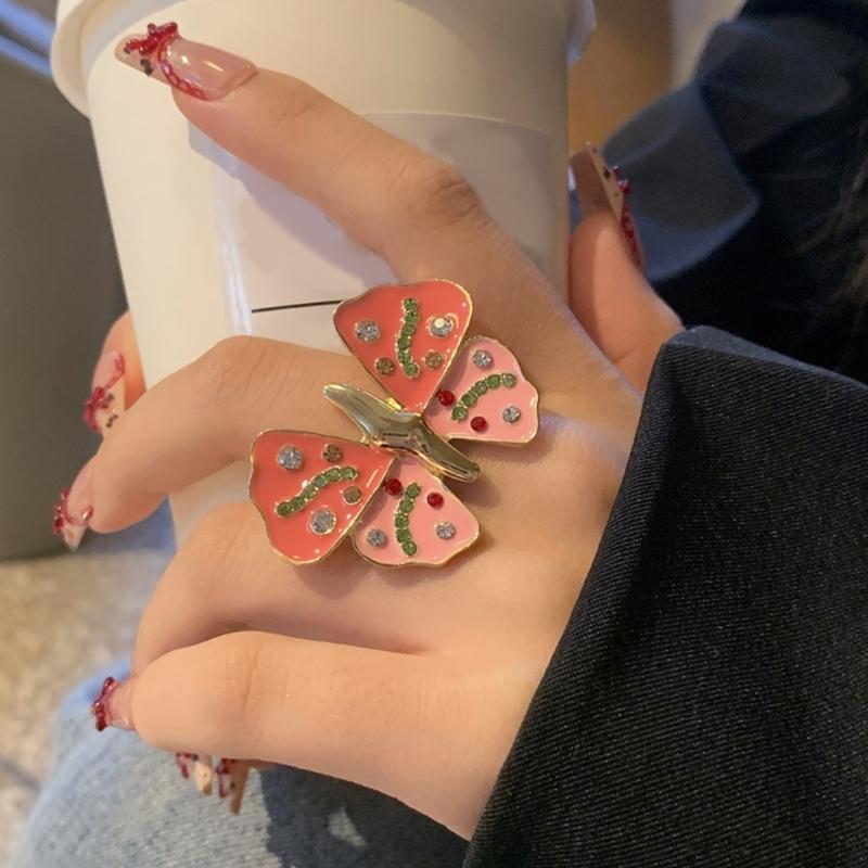 Vintage Enamel Rhinestones Insect Ring Fashion Statement Alloy Finger Ring Handcrafted Women’s Party Accessories