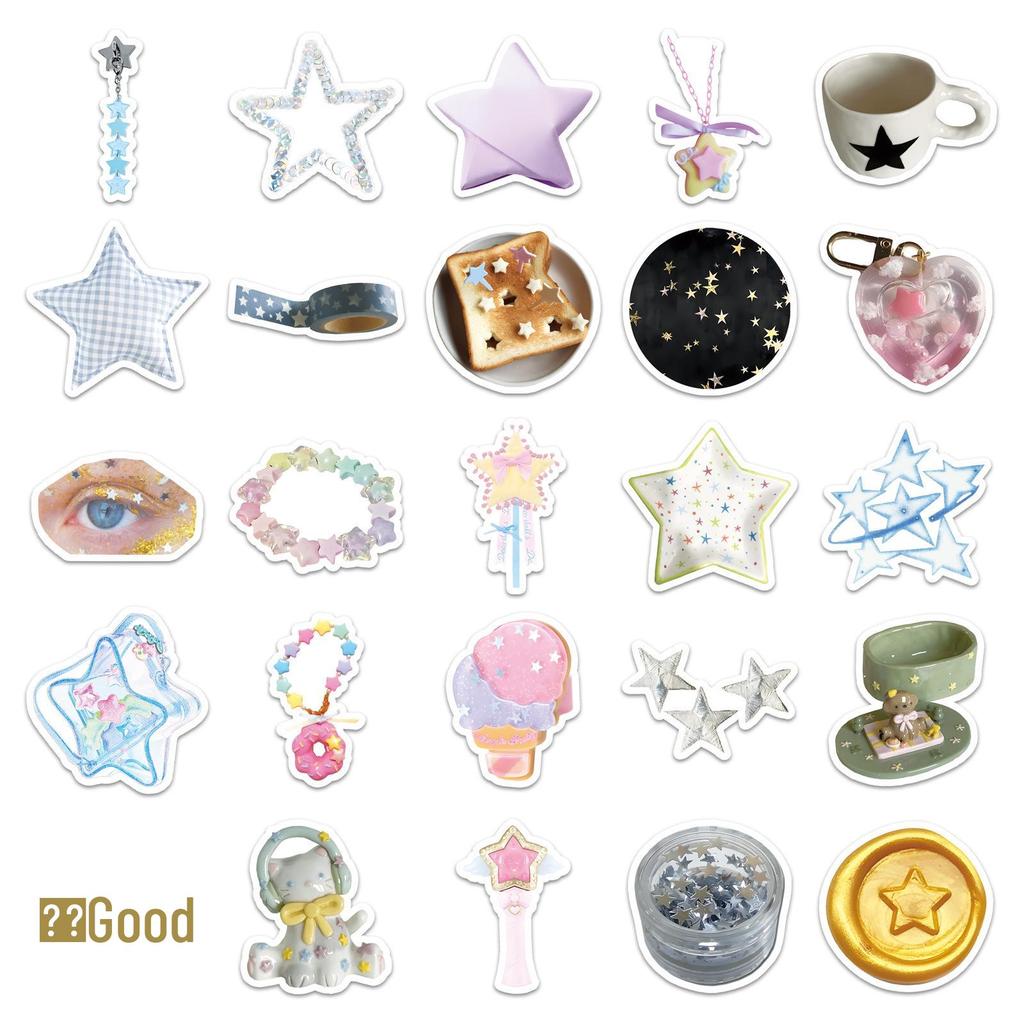 50 Sheets Star INS Style Cute Artistic Decorative Stickers for Scooters, Notebooks, Desktops, DIY Projects