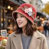 Plush Knitted Bucket Hat Warm Floral Crochet Hat Fashionable Yarn Cloche Hat  Winter