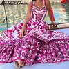 BITCED Spring Collection Bohemian-inspired Elegant Mid-Length Wide-Hem Printed Halter Neck Dress