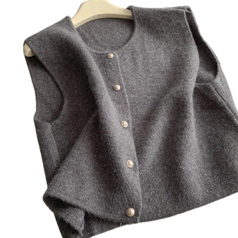 Elegant Gold Button Knitted Vest – Soft Layered Autumn/Winter Sweater Top