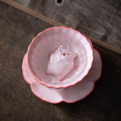 Bubble Spitting Pig Tea Pet Cup Plate Set, Creative Tea Pet Yixing Ornaments, Cute Coffee Mug,Home Decor Chinese Tea Accessories