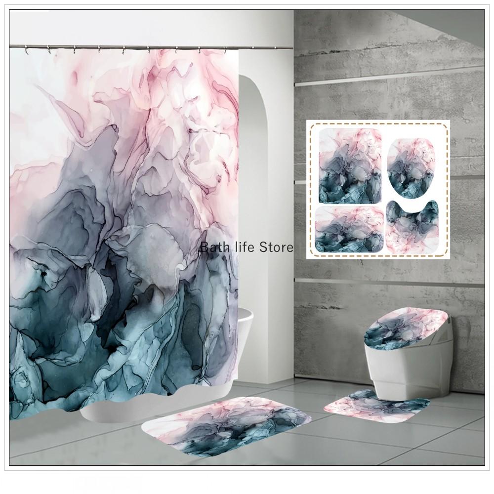 Luxury Golden White Marble Shower Curtain Modern With Non Slip Rug Mat Bathroom Waterproof Polyester Fashion Home Decor 180x180