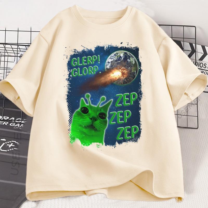 

Funny Alien Cat TShirt Unisex Women Humor Brainrot T Shirt Silly Cats Joke T Shirts Cotton Short Sleeve Harajuku Tees Streetwear S
