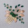 Retro Alloy Rhinestone Plug Comb Handmade Leaf Green Crystal Headdress Antique Hanfu Jewelry Bridal Hair Comb