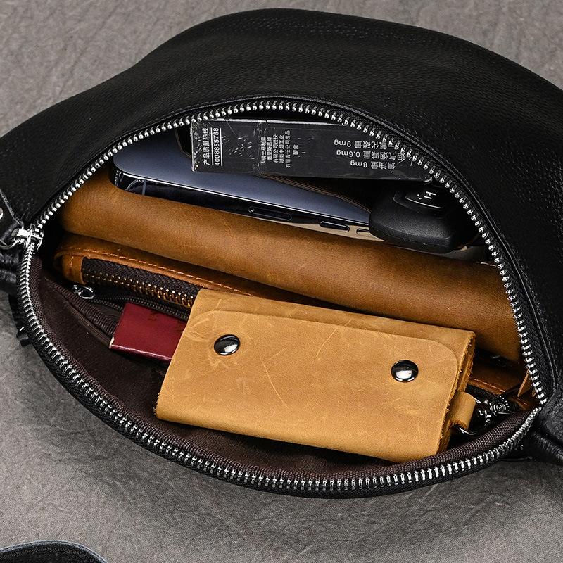 Leather Chest Bag Black Men's Multi-purpose Waist Bag Summer and Autumn Outdoor Messenger Bag Outdoor Sports Bag