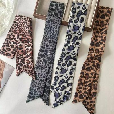 4PcsSet Scarf Women Fashion Leopard Print Hair Bands Imitation Silk Satin Bag Handle Ribbon Tie Neckerchief Foulard