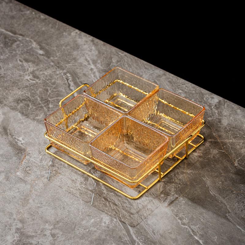 Hanyou 4-Grid Amber Acrylic Fruit Platter with Gold Stand