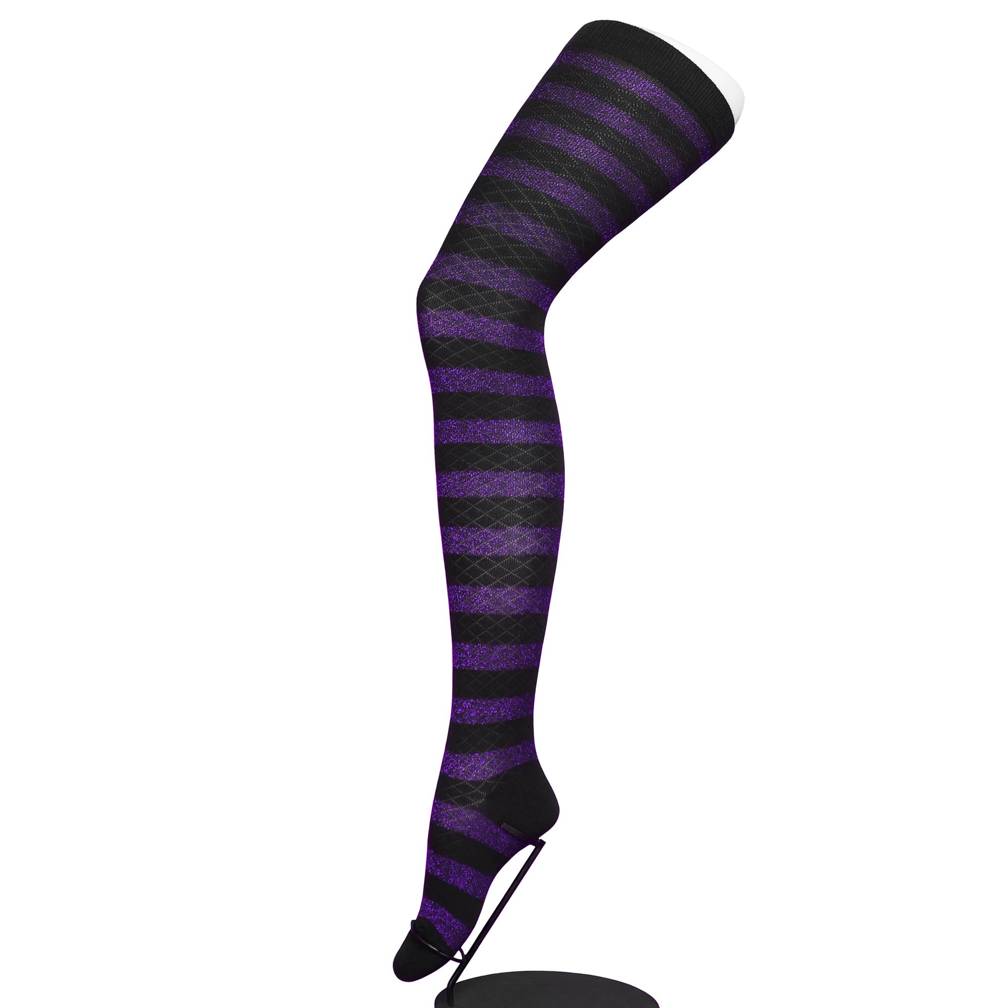 

SOXXI Длинные носки с ромбом и блестками Размеры Сделано в Японии Женские чулки выше колена в полоску, 22-25 см, (Черный/Фиолетовый)