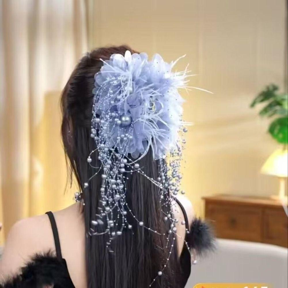 Feather Flower Pearls Grasping Clip Tassel Hair Accessories Fashion Bow Hairgrips  for Girl