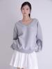 INNERMUSEUM Lettering Deep V-Neck Sweatshirt (Melange Grey/Double Brushed)