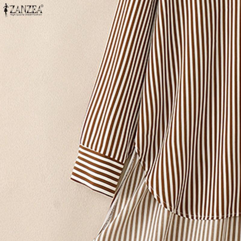 ZANZEA Camicetta Casual da Donna a Maniche Lunghe a Righe, Collo Alto, Vestibilità Larga