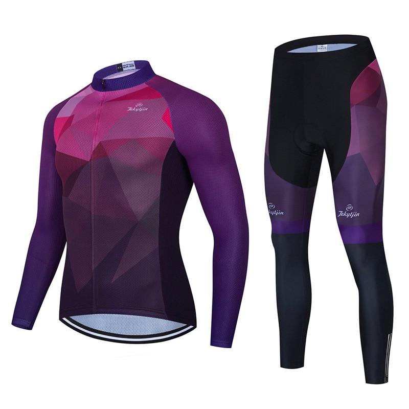 Mens Long Sleeve Cycling Jersey Bib Shorts Set Road Mountain Bike Riding Breathable Performance Wear