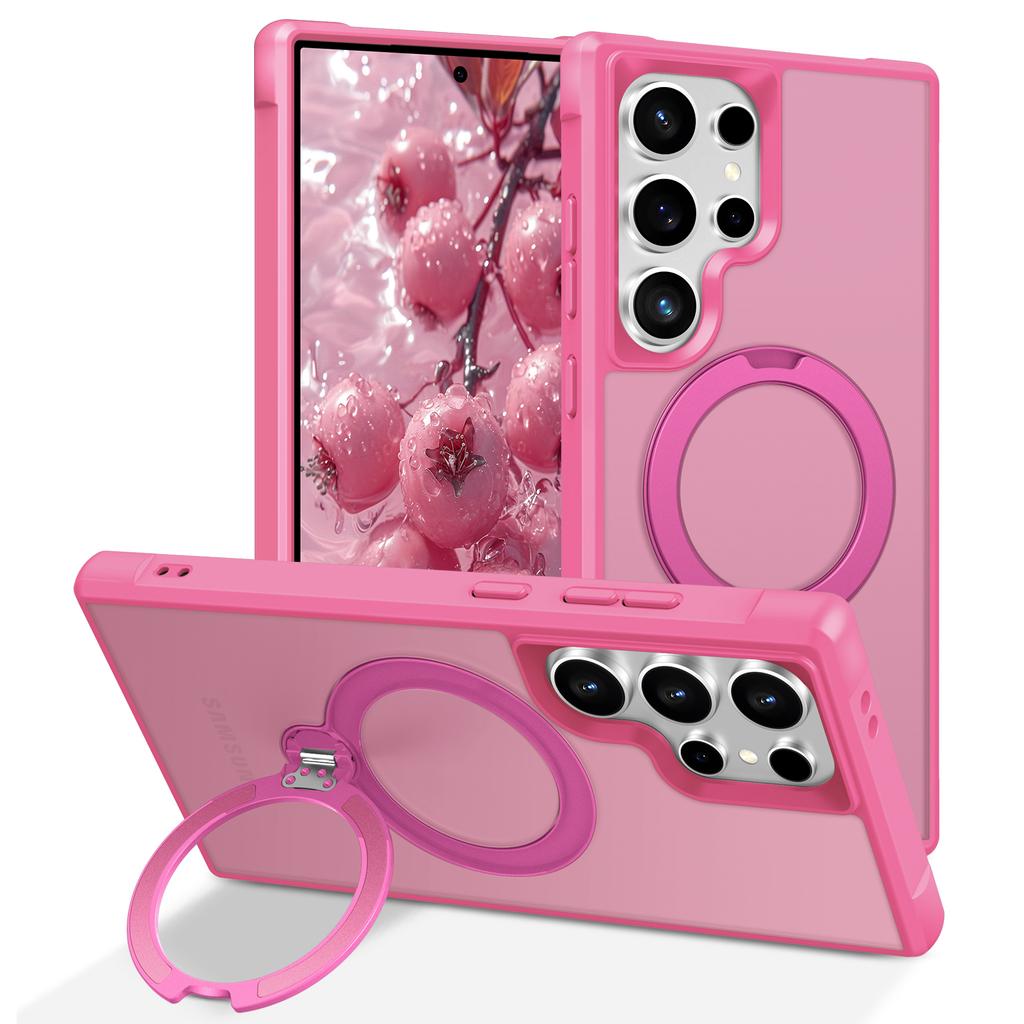 For Samsung Galaxy S24 Ultra Magnetic Case Kickstand TPU PC Shockproof Phone Back Cover