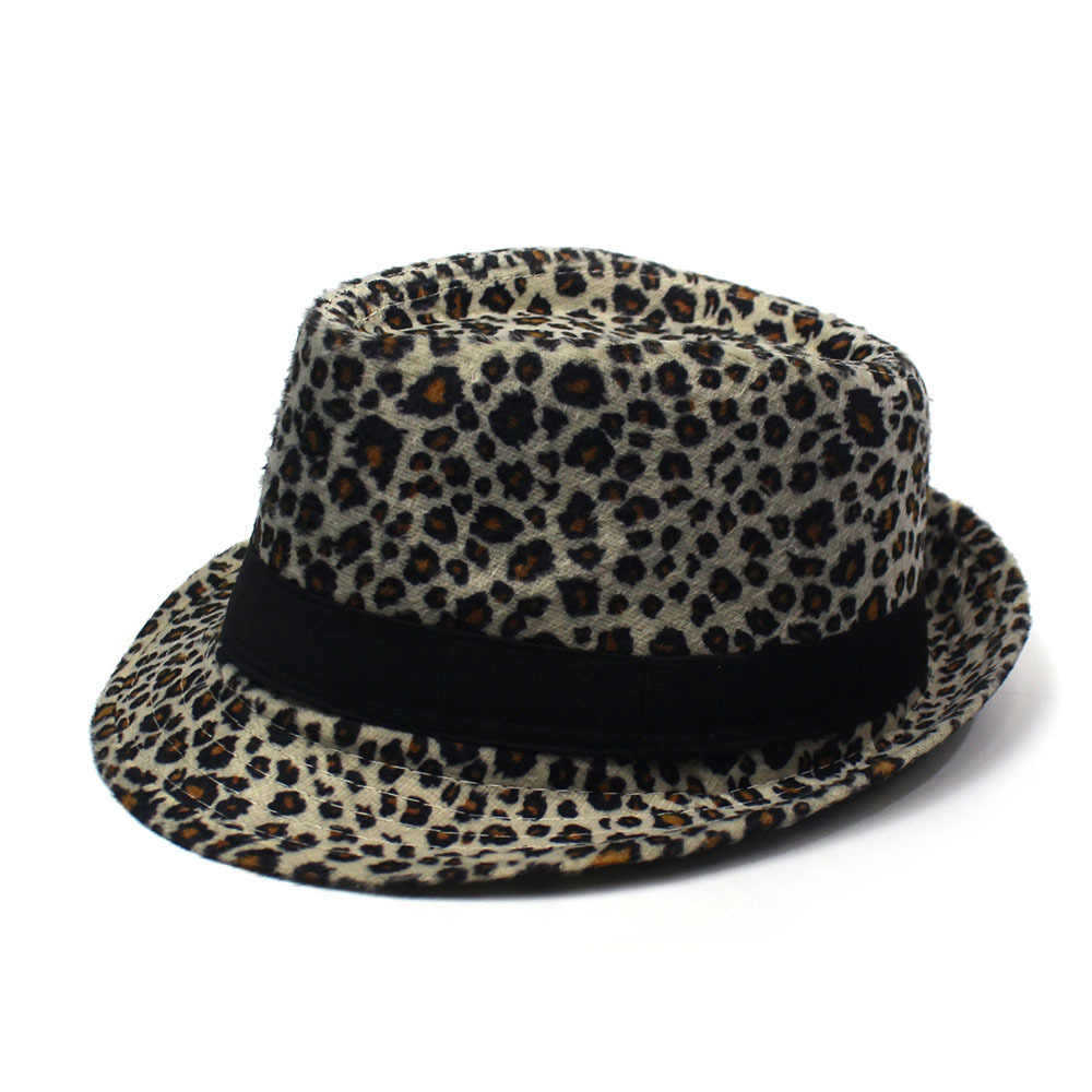 Autumn and Winter New European and American Leopard Print Top Hat Stage Performance Hat Men and Women British Versatile Windproof Jazz Hat Trend