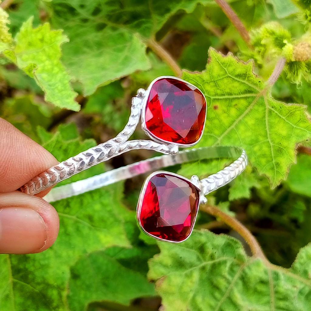 Facettierter Glas-Edelstein, 925er-Sterlingsilber vergoldet, verstellbarer Unisex-Armreif/Armband-Schmuck