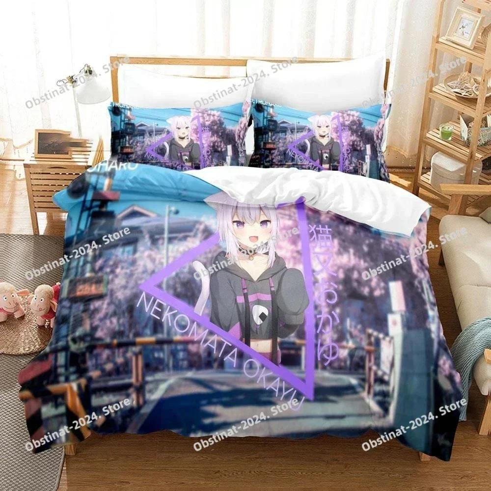 Nekomata Okayu Bedding Set Printed single Comforter Quilt Bed Cover Duvet Cover Pillow Case 3 Pieces Sets Kids Adult Size