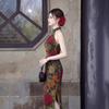 Beautiful young temperament retro style neck water drop collar cheongsam floral long daily senior sense thin dress
