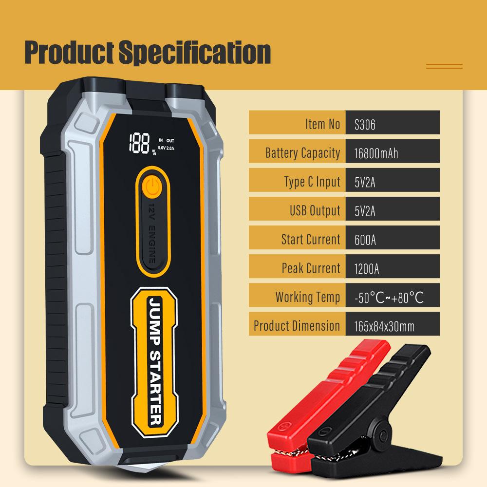 New 1200A Car Jump Starter 16800mAh Power Bank Petrol Diesel Car Battery Charger Starting for Auto Battery Booster To Start Car