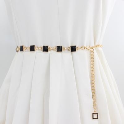 Chaîne de taille pour femme Chaîne double face noire et blanche Style petit parfumé Avec robe Pull Ceinture décorative de taille 2 en option